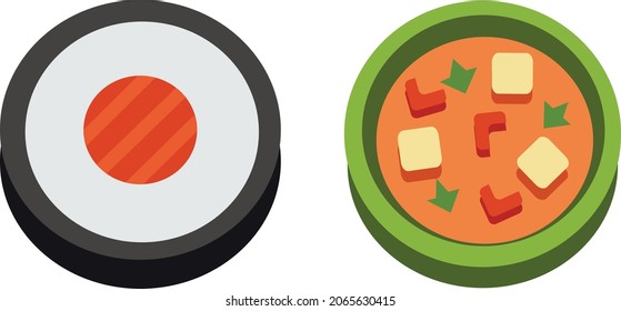 Ilustración de vectores alimentarios japoneses de dibujo plano