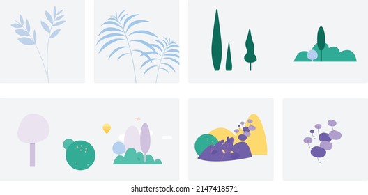Dibujo plano de plantas y naturaleza calmando el fondo abstracto