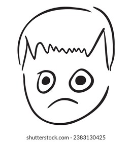 flat drawing of a scary child's face Halloween outline in October hand drawn in children's style