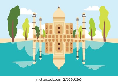 Flat Drawing Of Taj Mahal