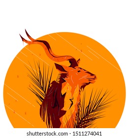 Flat drawn saiga illustration. Wild life saiga antelope illustration concept. Bright colored animal illustration