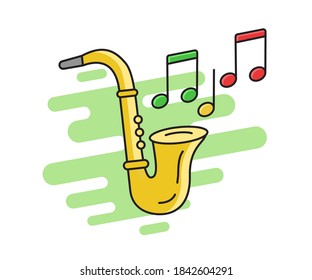 Flat drawn sax and sheet music