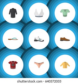 Flat Dress Set Of Banyan, Beach Sandal, Uniform Vector Objects. Also Includes Flip, Shoes, Sandal Elements.