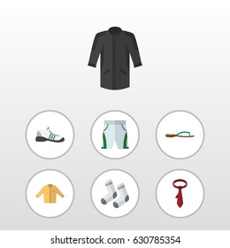 Flat Dress Set Of Banyan, Cravat, Trunks Cloth And Other Vector Objects. Also Includes Cravat, Cloth, Uniform Elements.