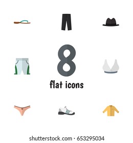 Flat Dress Set Of Banyan, Trunks Cloth, Brasserie And Other Vector Objects. Also Includes Pants, Panties, Cloth Elements.