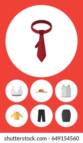 Flat Dress Set Of Elegant Headgear, Banyan, Cravat And Other Vector Objects. Also Includes Tie, Headgear, Hat Elements.