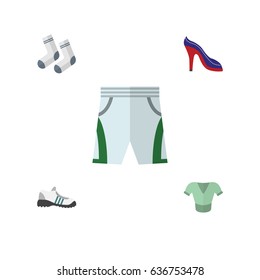 Flat Dress Set Of Foot Textile, Casual, Sneakers And Other Vector Objects. Also Includes Textile, Sneakers, Heeled Elements.