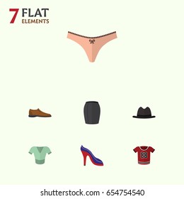 Flat Dress Set Of Heeled Shoe, Casual, T-Shirt And Other Vector Objects. Also Includes Shoes, Shirt, Heeled Elements.