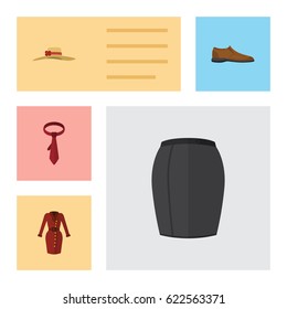 Flat Dress Set Of Male Footware, Elegant Headgear, Stylish Apparel And Other Vector Objects. Also Includes Garment, Hat, Tie Elements.