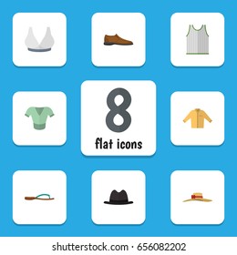 Flat Dress Set Of Singlet, Male Footware, Banyan And Other Vector Objects. Also Includes Breast, Tank, Shoe Elements.