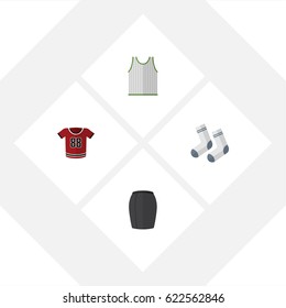Flat Dress Set Of Singlet, Stylish Apparel, T-Shirt And Other Vector Objects. Also Includes Skirt, Sleeveless, Tank Elements.
