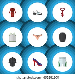 Flat Dress Set Of Sneakers, Cravat, Trunks Cloth And Other Vector Objects. Also Includes Singlet, Necktie, Cloth Elements.