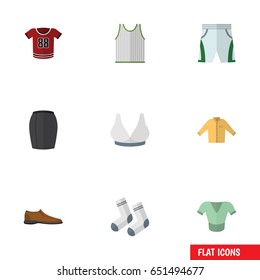 Flat Dress Set Of Trunks Cloth, Banyan, Male Footware And Other Vector Objects. Also Includes Bra, Shirt, Trunks Elements.