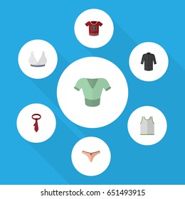 Flat Dress Set Of T-Shirt, Singlet, Lingerie And Other Vector Objects. Also Includes shirts, Singlet, Sleeveless Elements.