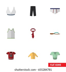 Flat Dress Set Of Underclothes, Pants, Singlet And Other Vector Objects. Also Includes Trousers, Tank, Man Elements.