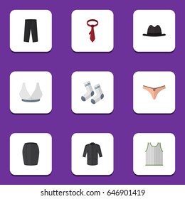 Flat Dress Set Of Uniform, Panama, Foot Textile And Other Vector Objects. Also Includes Uniform, Socks, Fedora Elements.