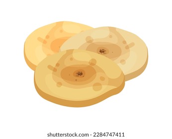 Flat dried banana chips on white background vector illustration