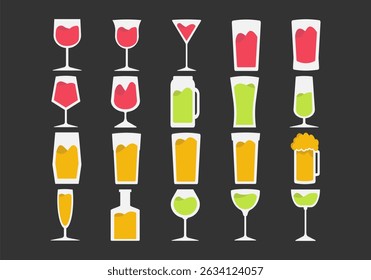 Flat Drink Glass Icons Element