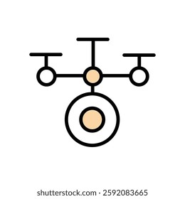 flat drone aerial photography vector illustration, quadcopter surveillance technology linear symbol professional UAV delivery videography equipment icon, remote control flying gadgets mapping security