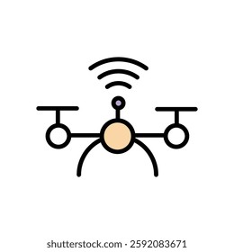 flat drone aerial photography vector illustration, quadcopter surveillance technology linear symbol professional UAV delivery videography equipment icon, remote control flying gadgets mapping security