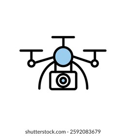 flat drone aerial photography vector illustration, quadcopter surveillance technology linear symbol professional UAV delivery videography equipment icon, remote control flying gadgets mapping security