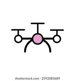 flat drone aerial photography vector illustration, quadcopter surveillance technology linear symbol professional UAV delivery videography equipment icon, remote control flying gadgets mapping security