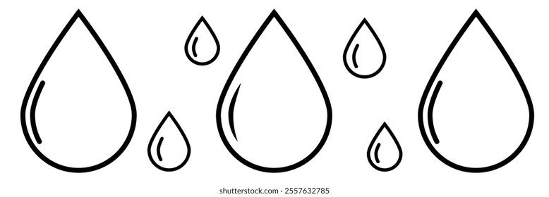  Flat droplet icon. Rain water drop vector icon. Clean mineral aqua drop sign. Tear sign. Plumbing logo. Oil drop. Vector illustration