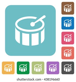 Flat drum icons on rounded square color backgrounds.