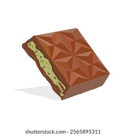 Flat dubai Chocolate bar with green kadayif and peanut butter on white background