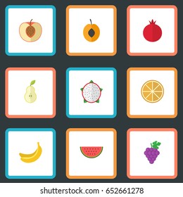 Flat Duchess, Pitaya, Peach And Other Vector Elements. Set Of Fruit Flat Symbols Also Includes Citrus, Watermelon, Slice Objects.