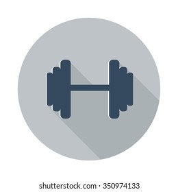 Flat Dumbbell icon with long shadow on grey circle