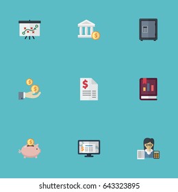 Flat Duty, Accounting System, Bank And Other Vector Elements. Set Of Registration Flat Symbols Also Includes Moneybox, Whiteboard, Bookkeeper Objects.