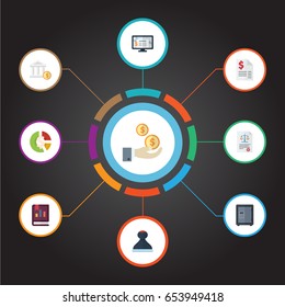 Flat Duty, Book, Mark And Other Vector Elements. Set Of Registration Flat Symbols Also Includes Net, Accounting, Profit Objects.