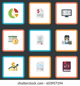 Flat Duty, Bookkeeper, Deadline And Other Vector Elements. Set Of Accounting Flat Symbols Also Includes Paper, Act, Rule Objects.