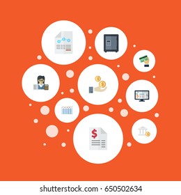 Flat Duty, Card, Bank And Other Vector Elements. Set Of Accounting Flat Symbols Also Includes Booker, Payment, Bank Objects.