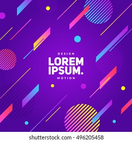 Flat dynamic background design. Colorful geometric shapes in motion. Eps10 vector illustration.