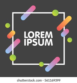 Flat dynamic background design. Colorful geometric on black gray background with frame and space for text. Vector illustration.