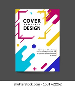 Flat dynamic cover design. Colorful geometric shapes in motion. Eps10 vector illustration.