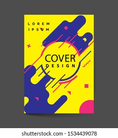 Flat dynamic cover design. Colorful geometric shapes in motion. Eps10 vector illustration.