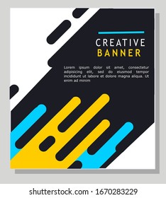 Diseño de tapa dinámica plana. Formas geométricas coloridas en movimiento. para banner, volante, impresión y muchos otros.
