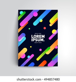 Flat dynamic cover design. Colorful geometric shapes on dark background. Eps10 vector illustration.