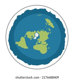 Flat earth . Ancient belief in plane globe in form of disk. Vector illustration