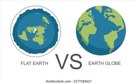 Flat earth . Ancient belief in plane globe in form of disk. flat earth vs earth globe. Vector illustration