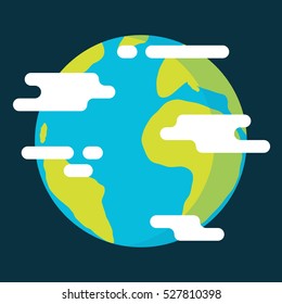 Flat Earth With Clouds, Colorful Flat Style Vector Illustration