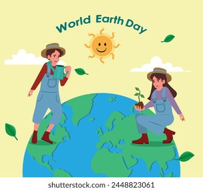 Flat earth day illustration, mother earth day.