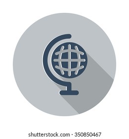 Flat Earth Globe icon with long shadow on grey circle
