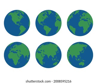 Bilde Earth Globe-Symbole. Landhemisphären mit Kontinenten aus Amerika, Europa, Asien, Afrika, Ozeanien und der Antarktis. Vektor-Weltkarte-Set.