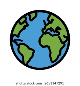 Flat earth globe vector icon isolated on white background. Ideal for geography, travel, global network, or environment-related designs.