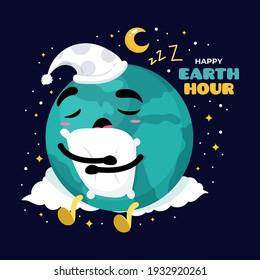 Flat Earth Hour Day Background Design. Save your Earth.