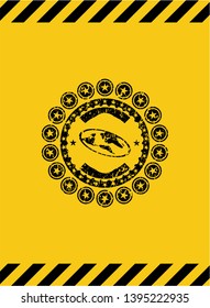 flat earth icon black grunge emblem with yellow background. Vector Illustration. Detailed.